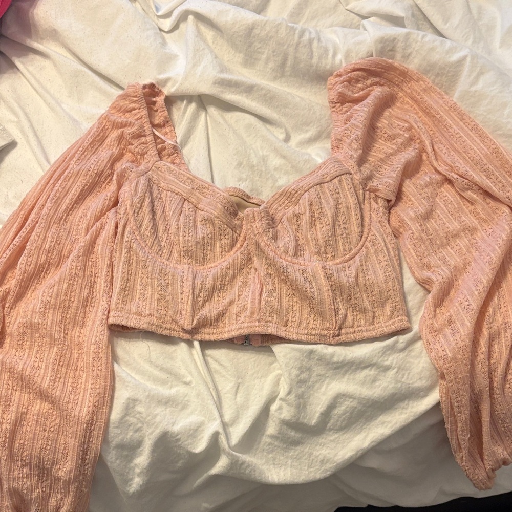 American threads Pink long sleeve crop top